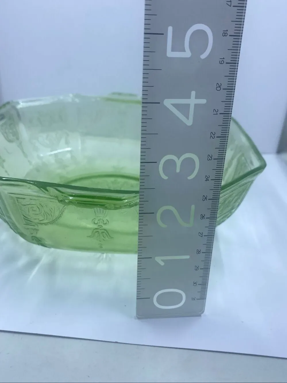 Uranium Anchor Hocking Princess Green Octagonal Depression Cereal Bowl 8” vtge
